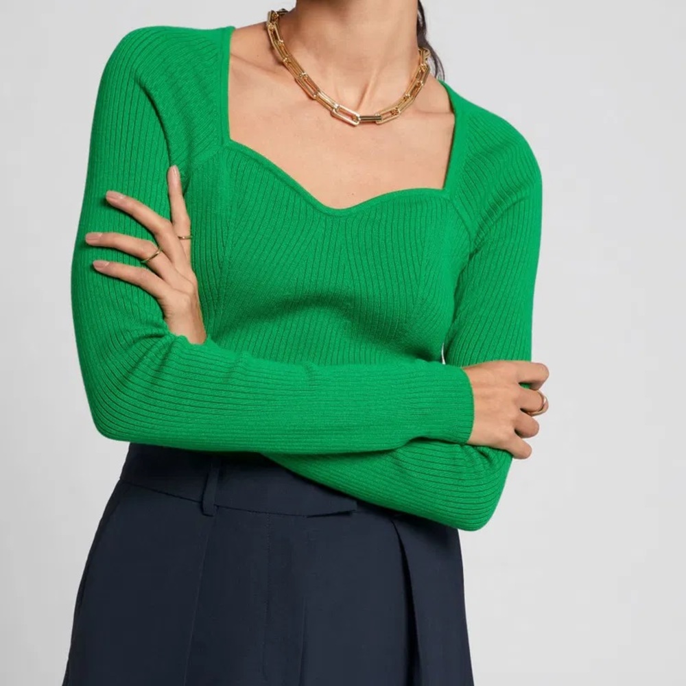 & other stories ribbed fitted bustier long sleeve top, Kelly green size Large
